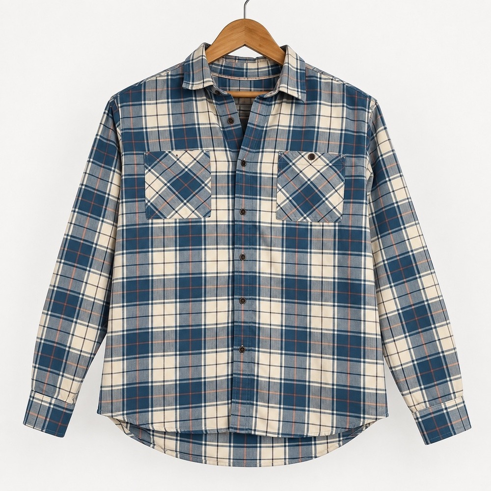 Quiksilver Waterman Collection Plaid Button Down Shirt Herringbone Blue Large